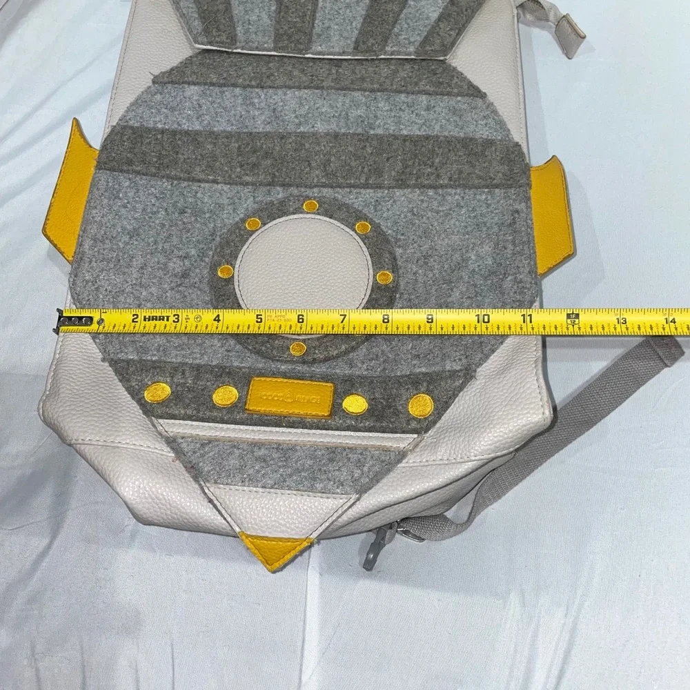 Coco Village Rocket Ship Backpack Grey Yellow Faux Leather Felt Space Bag